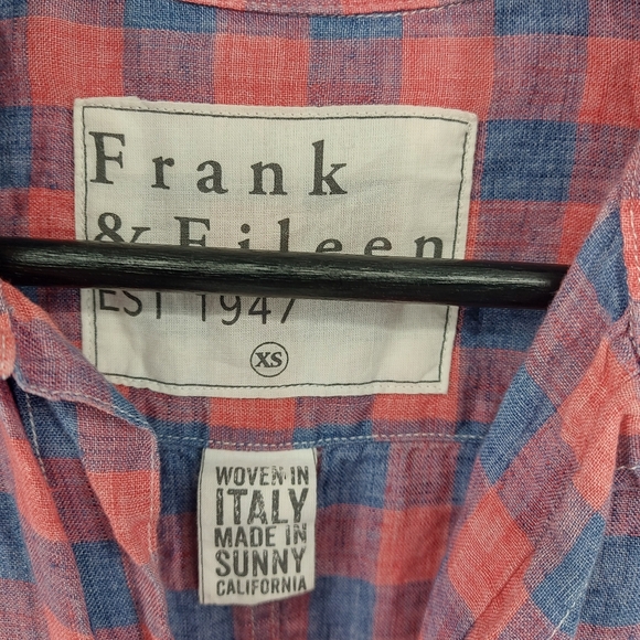 Frank & Eileen Linen Check Button Front Short Sleeve Shirt Size XS - Picture 4 of 5